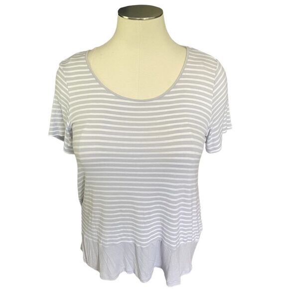 Jones New York Gray/White Striped Short Sleeve Viscose Hi-Lo Tee Top Women's XL - Picture 1 of 7